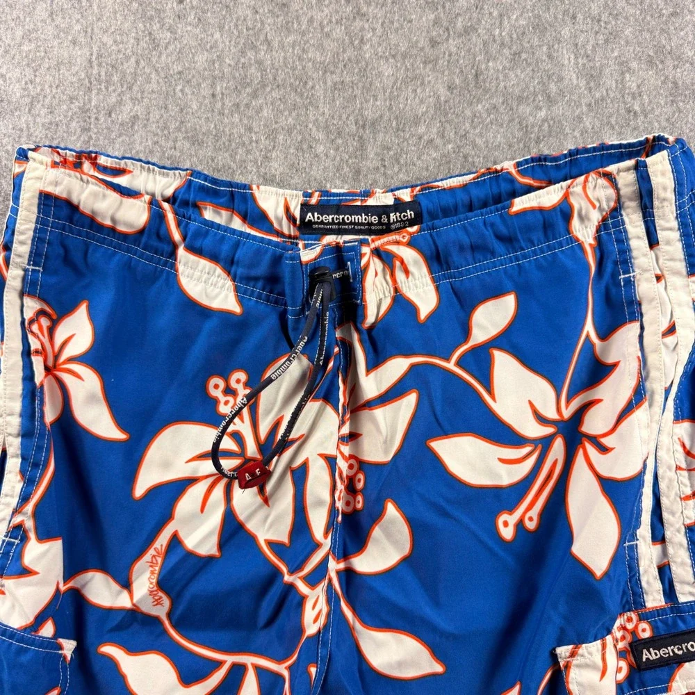 Abercrombie & Fitch Mens Blue Floral Cargo Board Shorts Size L Swim Vintage - Picture 7 of 14